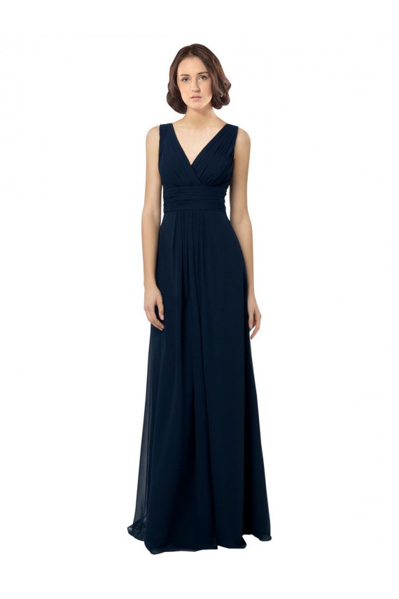 Chiffon V-Back Long V-Neck A-Line Bridal Party Dress Plymouth