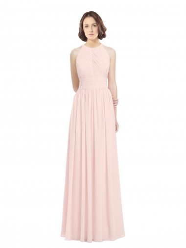 Soft Chiffon Keyhole Back Long Halter Neck Pink A-Line Bridesmaid Dress Plymouth