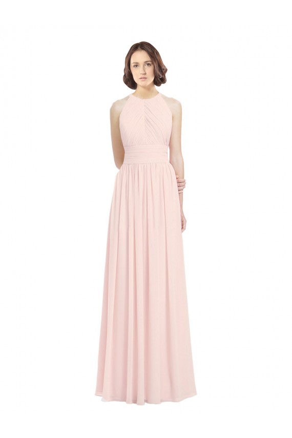 Soft Chiffon Keyhole Back Long Halter Neck Pink A-Line Bridesmaid Dress Plymouth