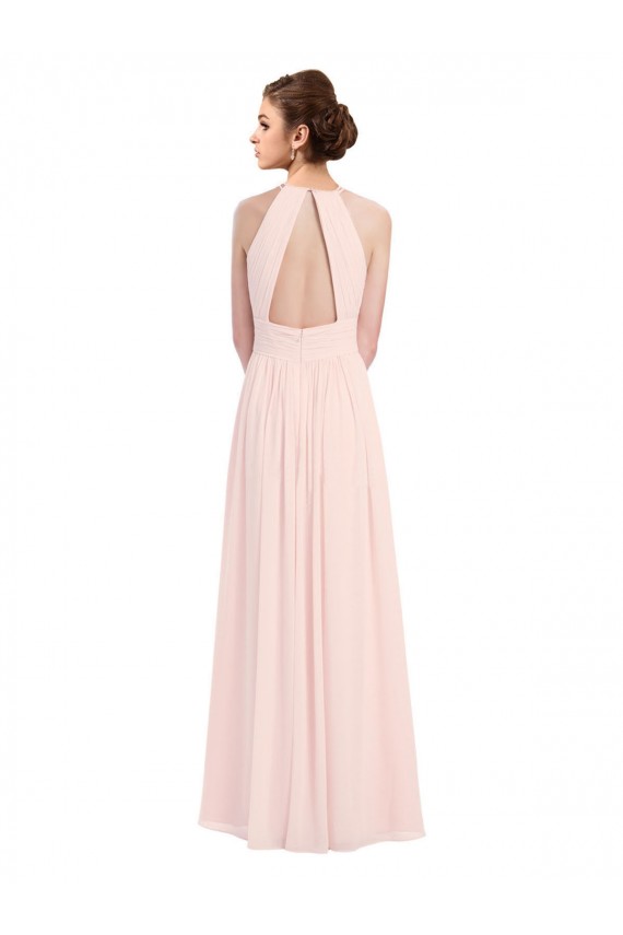 Soft Chiffon Keyhole Back Long Halter Neck Pink A-Line Bridesmaid Dress Plymouth