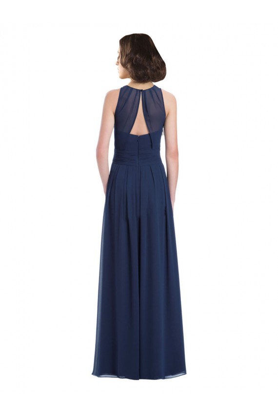 Chiffon Keyhole Back Long Floor Length Halter Neck A-Line Bridesmaid Dress Plymouth
