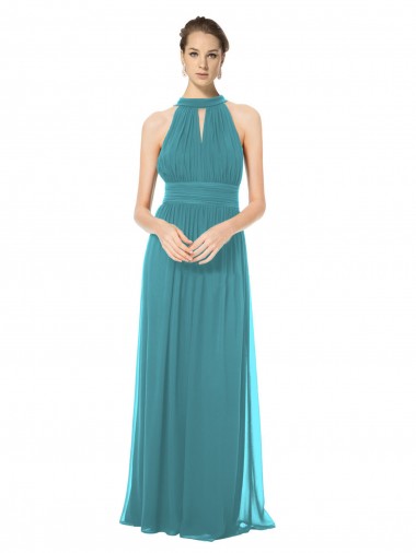 Soft Chiffon Keyhole Back Long Halter Neck Hunter A-Line Bridesmaid Dress Plymouth