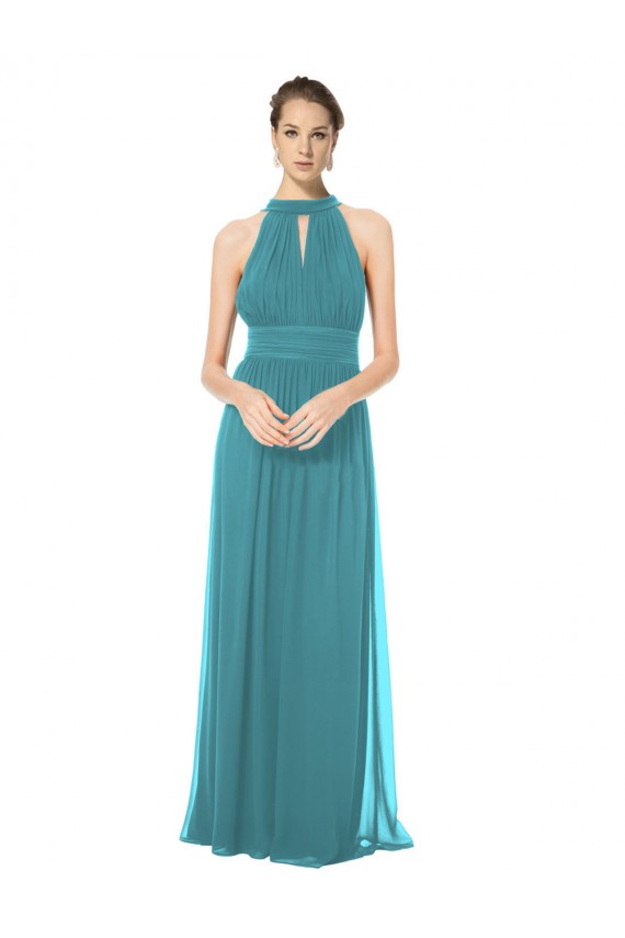 Soft Chiffon Keyhole Back Long Halter Neck Hunter A-Line Bridesmaid Dress Plymouth
