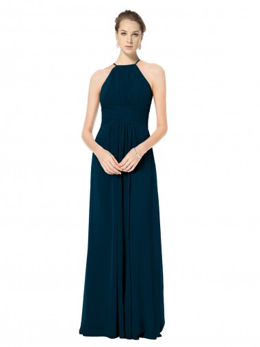Soft Chiffon Long Spaghetti Straps Midnight Green A-Line Bridesmaid Dress Plymouth