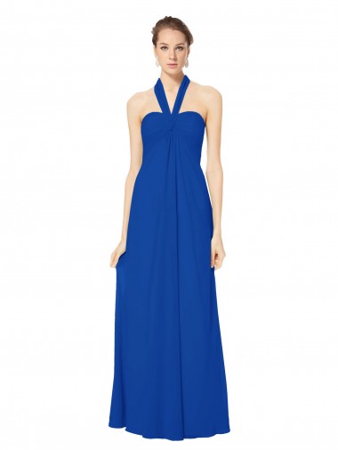Chiffon Open Back Long Floor Length Halter Neck A-Line Bridesmaid Dress Plymouth