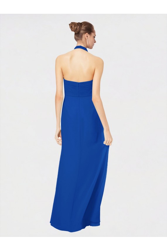 Chiffon Open Back Long Floor Length Halter Neck A-Line Bridesmaid Dress Plymouth