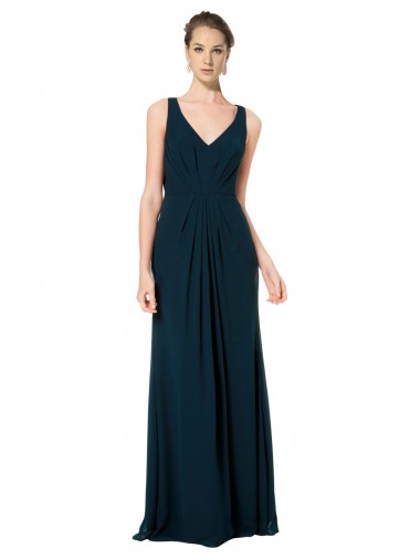 Soft Chiffon Long V-Neck Midnight Green A-Line Bridesmaid Dress Plymouth