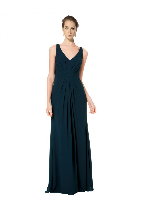 Soft Chiffon Long V-Neck Midnight Green A-Line Bridesmaid Dress Plymouth