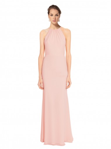 Chiffon Long Spaghetti Straps Pink A-Line Bridesmaid Dress Plymouth