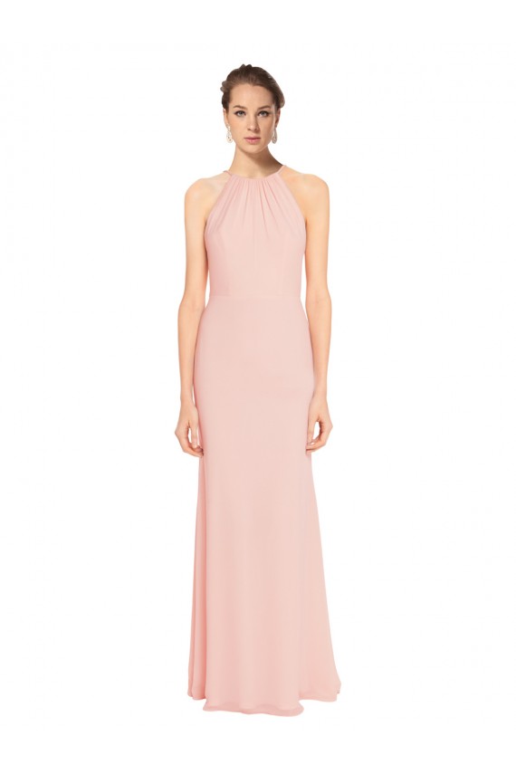 Chiffon Long Spaghetti Straps Pink A-Line Bridesmaid Dress Plymouth