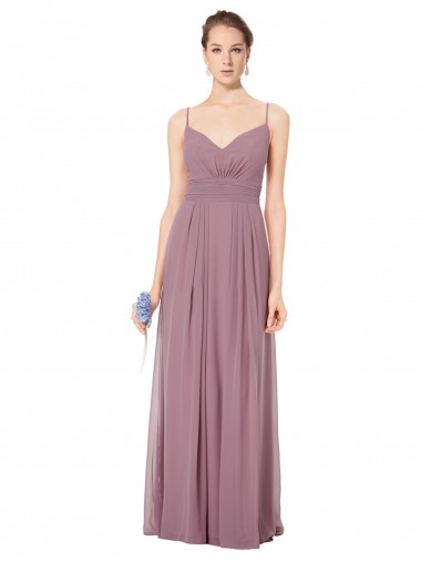 Soft Chiffon Open Back Long Spaghetti Straps A-Line Bridesmaid Gowns Plymouth