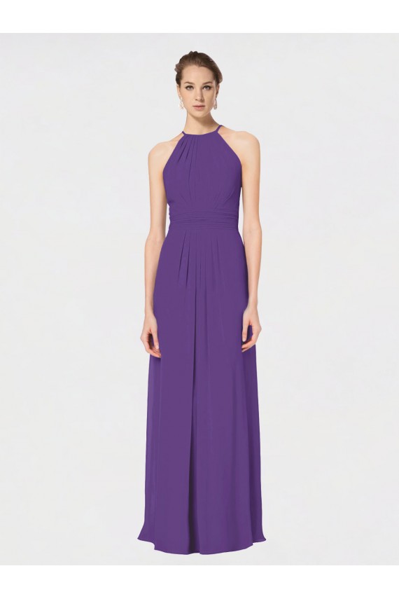 Soft Chiffon Criss Cross Back Long Spaghetti Straps Plum Purple A-Line Bridesmaid Dress Plymouth