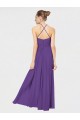 Soft Chiffon Criss Cross Back Long Spaghetti Straps Plum Purple A-Line Bridesmaid Dress Plymouth