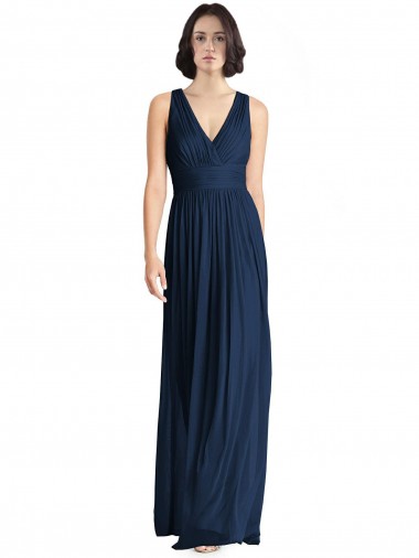 Chiffon Long Floor Length V-Neck A-Line Bridesmaid Dress Plymouth