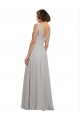 Soft Chiffon V-Back Long V-Neck Oyster Silver A-Line Bridesmaid Dress Plymouth
