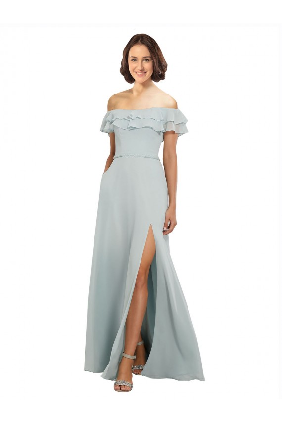 Soft Chiffon Keyhole Back Long Off the Shoulder A-Line Bridesmaid Dress Plymouth