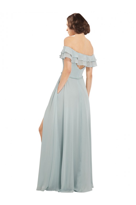 Soft Chiffon Keyhole Back Long Off the Shoulder A-Line Bridesmaid Dress Plymouth