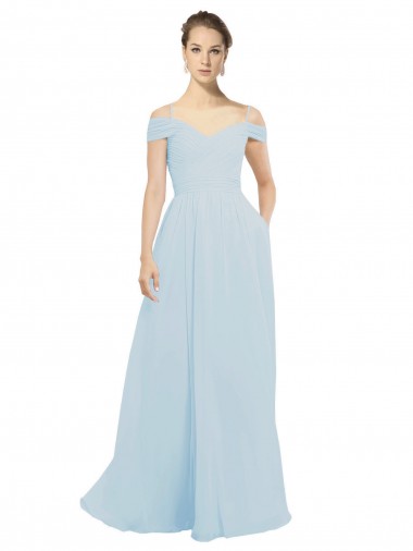 Soft Chiffon Long Off the Shoulder Sea Glass A-Line Evening Dress / Bridesmaid Dress Plymouth