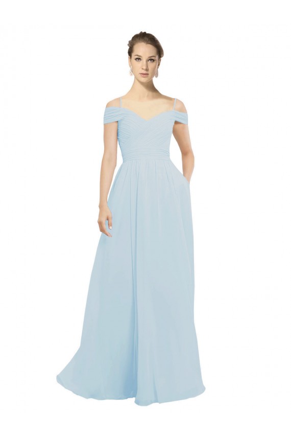 Soft Chiffon Long Off the Shoulder Sea Glass A-Line Evening Dress / Bridesmaid Dress Plymouth
