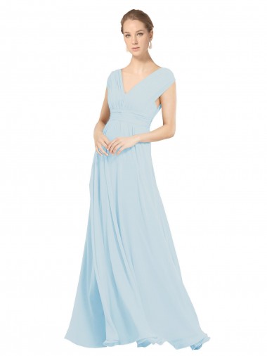 Soft Chiffon Long V-Neck Sea Glass A-Line Bridesmaid Dress Plymouth