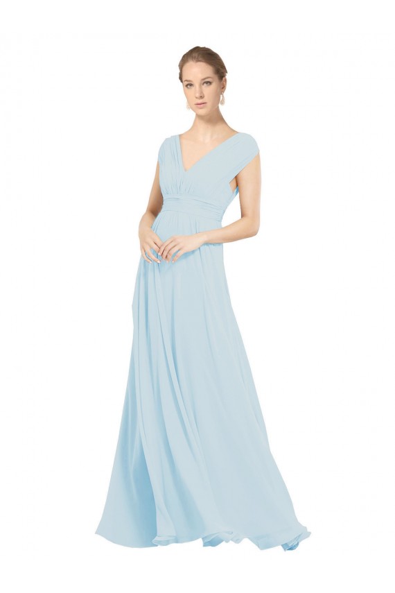 Soft Chiffon Long V-Neck Sea Glass A-Line Bridesmaid Dress Plymouth