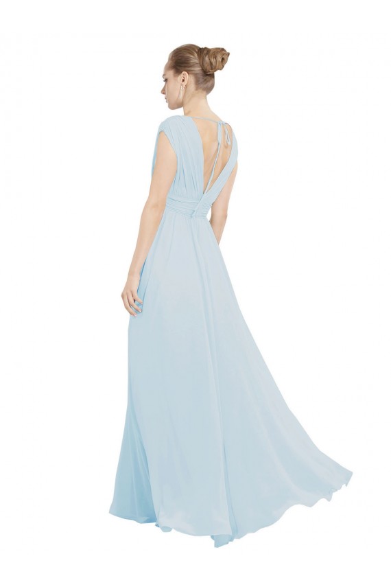 Soft Chiffon Long V-Neck Sea Glass A-Line Bridesmaid Dress Plymouth
