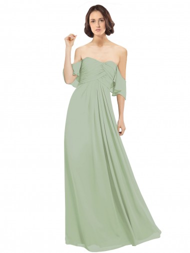 Soft Chiffon Long Off the Shoulder Smoke Green A-Line Bridesmaid Dress Plymouth