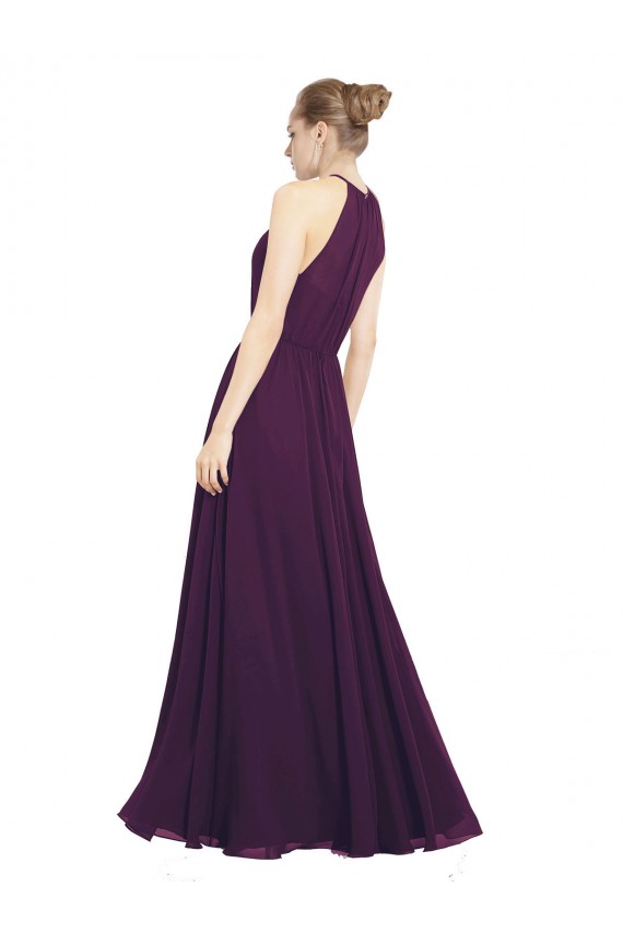 Chiffon Keyhole Back Long Halter Neck Grape A-Line Bridesmaid Dress / Evening Dress Plymouth