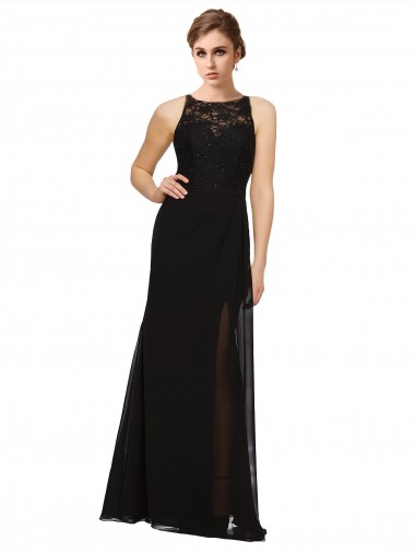 Soft Chiffon & Lace Long High Neck Sheath Bridesmaid Dress Plymouth