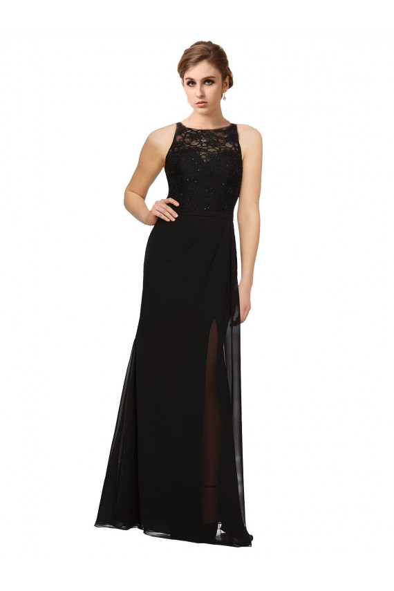 Soft Chiffon & Lace Long High Neck Sheath Bridesmaid Dress Plymouth