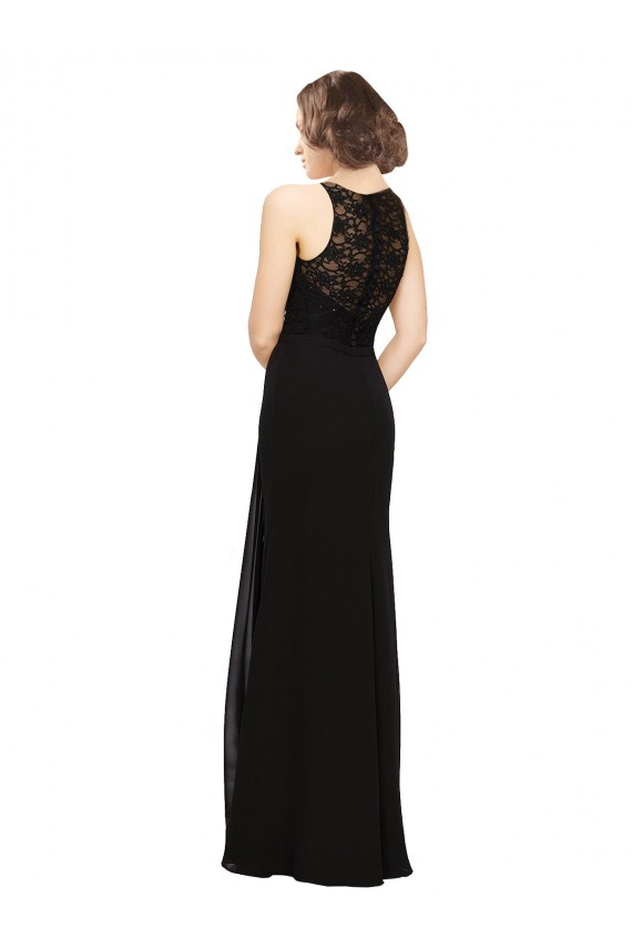 Soft Chiffon & Lace Long High Neck Sheath Bridesmaid Dress Plymouth