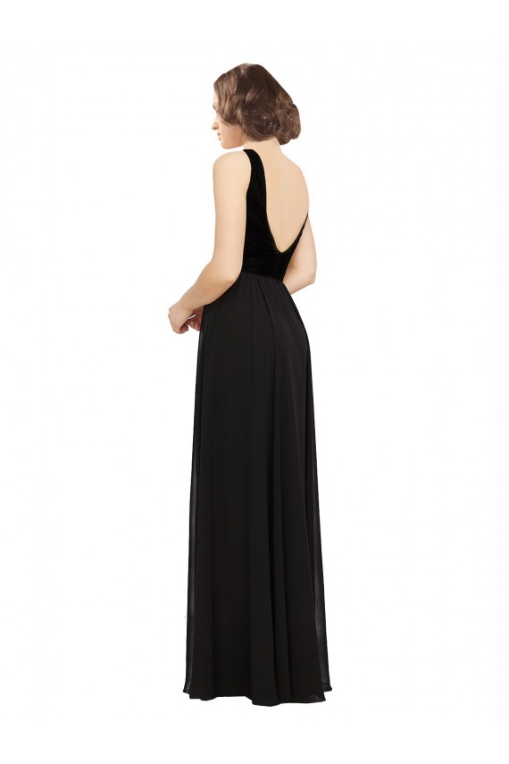 Soft Chiffon & Velvet Open Back Long V-Neck A-Line Prom Dress / Bridesmaid Dress Plymouth