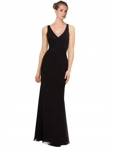 Soft Chiffon Long V-Neck Sheath Bridesmaid Gown Plymouth