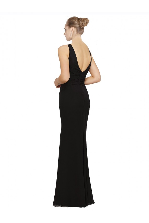 Soft Chiffon Long V-Neck Sheath Bridesmaid Gown Plymouth