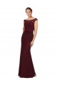 Soft Chiffon Long Bateau Neck Burgundy Gold Sheath Bridesmaid Dress Plymouth