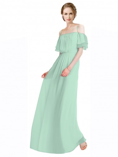 Soft Chiffon Long Off the Shoulder Mint Green A-Line Bridesmaid Dress Plymouth