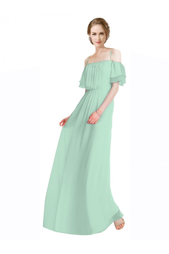 Soft Chiffon Long Off the Shoulder Mint Green A-Line Bridesmaid Dress Plymouth