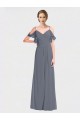 Soft Chiffon V-Back Long Off the Shoulder Slate Grey A-Line Bridesmaid Dress Plymouth