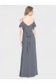 Soft Chiffon V-Back Long Off the Shoulder Slate Grey A-Line Bridesmaid Dress Plymouth