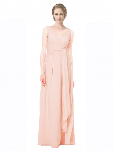 Chiffon V-Back Long V-Neck A-Line Wedding Party Dress Plymouth