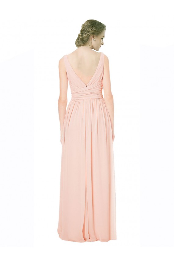 Chiffon V-Back Long V-Neck A-Line Wedding Party Dress Plymouth