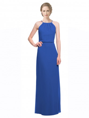 Soft Chiffon Low Back Long Spaghetti Straps Blue A-Line Bridesmaid Dress Plymouth