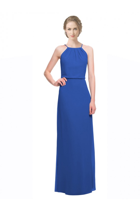 Soft Chiffon Low Back Long Spaghetti Straps Blue A-Line Bridesmaid Dress Plymouth