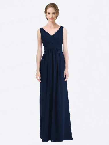 Soft Chiffon Low Back Long V-Neck A-Line Evening Gowns / Bridesmaid Dress Plymouth