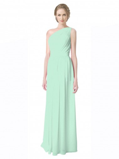 Soft Chiffon Long One Shoulder Mint Green A-Line Bridesmaid Dress Plymouth