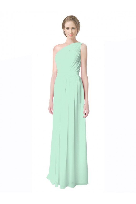 Soft Chiffon Long One Shoulder Mint Green A-Line Bridesmaid Dress Plymouth