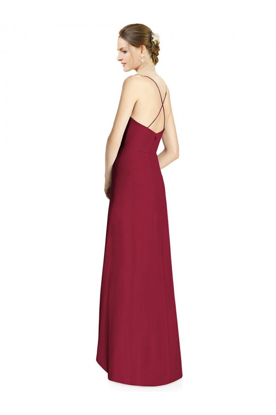 Soft Chiffon Open Back Long Spaghetti Straps Burgundy A-Line High Low Bridesmaid Dress Plymouth