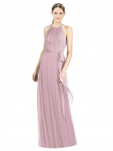 Soft Chiffon Long Halter Neck Primrose A-Line Bridesmaid Dress Plymouth