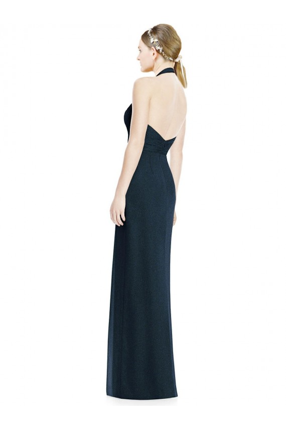 Soft Chiffon Open Back Long Halter Neck Dark Navy A-Line Formal Dress / Bridesmaid Dress Plymouth