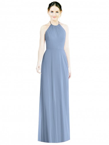 Chiffon Low Back Long Floor Length Halter Neck A-Line Bridesmaid Dress Plymouth